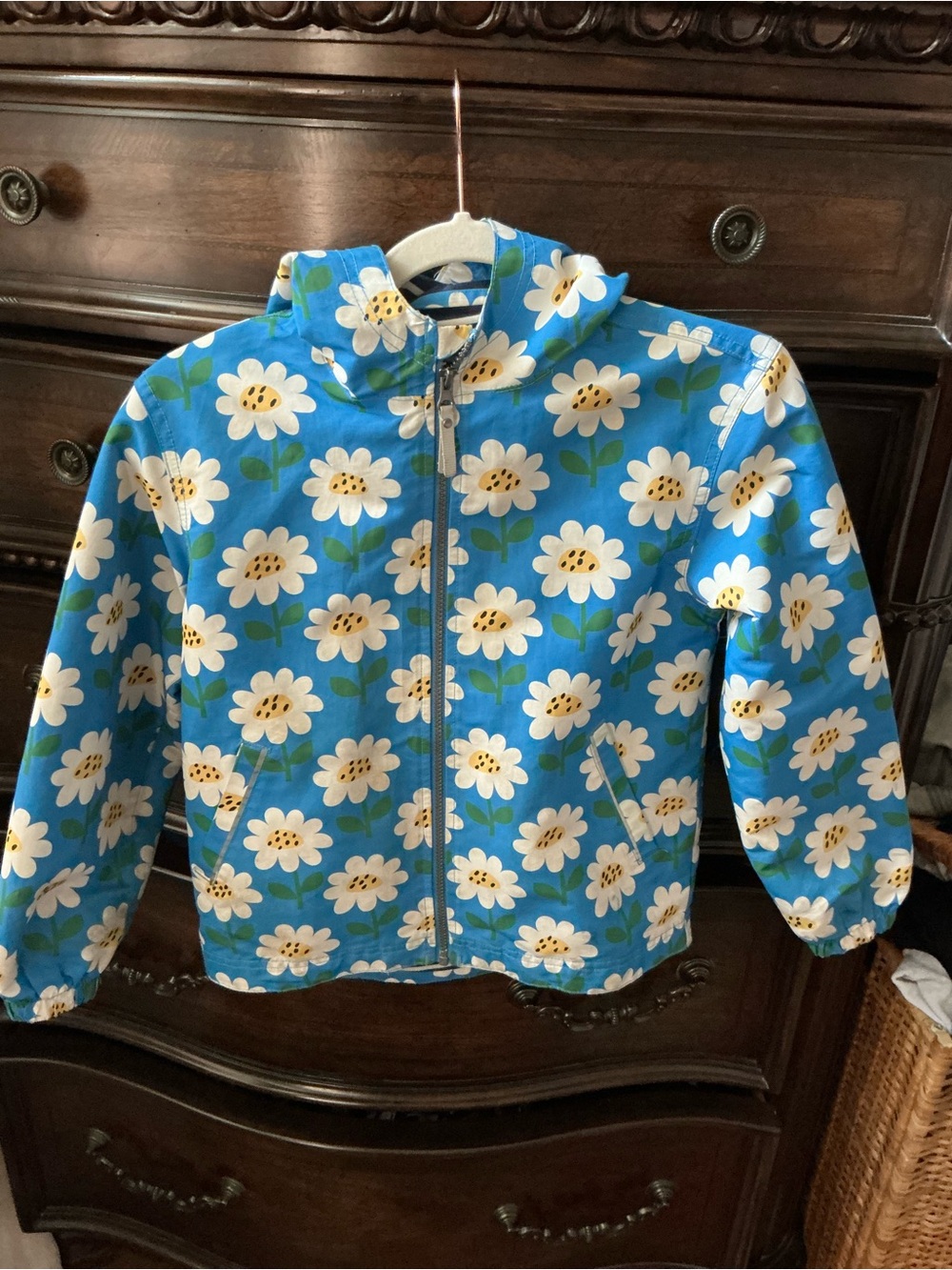 Hanna Andersson Blue Floral Hooded Raincoat